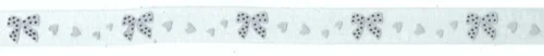 120 Organza lint 25 mm grijs met witte strikjes en hartjes