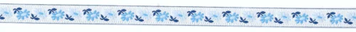 174 Lint 12 mm wit met blauwe bloemetjes.