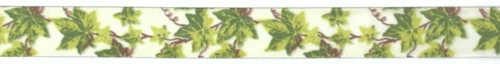236 lint 25 mm ecru met groene bladeren