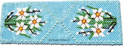 Patroon 58 Blauwe loper met witte bloemen