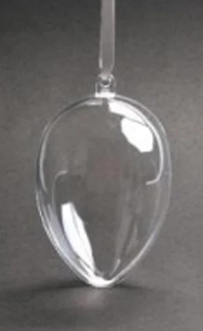 Transparant deelbaar plastic ei van 8 cm met ophangoogje voor (paask)nutselen bij De Kralenhoek